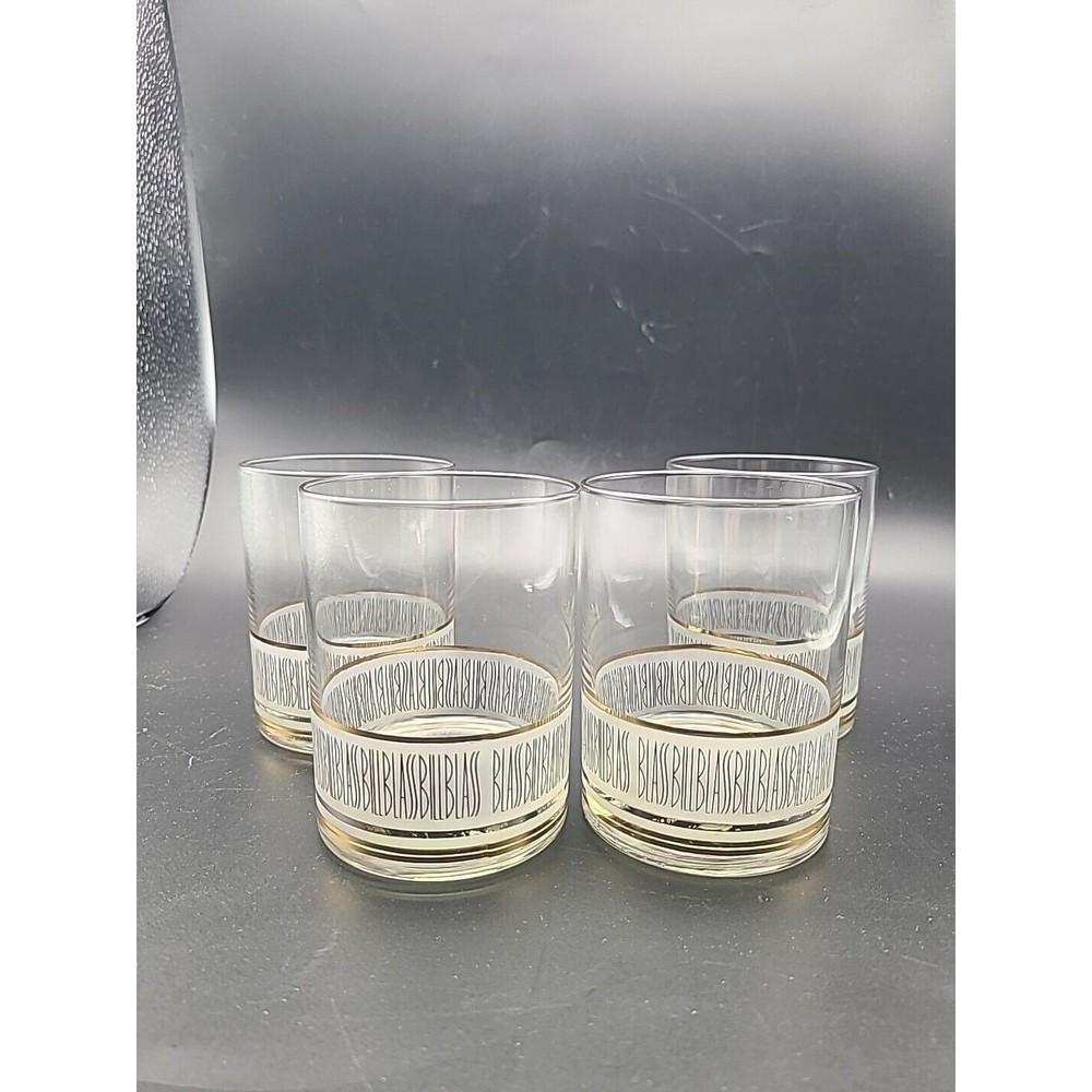 BILL BLASS Vintage Set (4) Fashion Designer Double Whiskey Glasses Cocktail 12oz